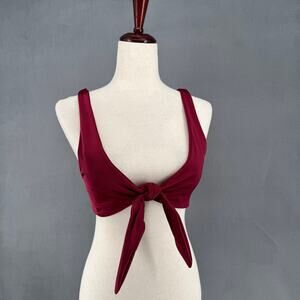 Staple Swim Plunging V Neck Tie Front Bikini Top Womens 8 (4 US)‎ Red Maroon